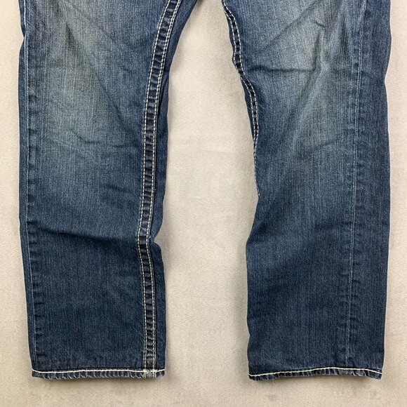 True Religion Mens Pants 32 Blue Denim Jeans Straight Leg Flap Pockets 32x28 - Picture 3 of 16